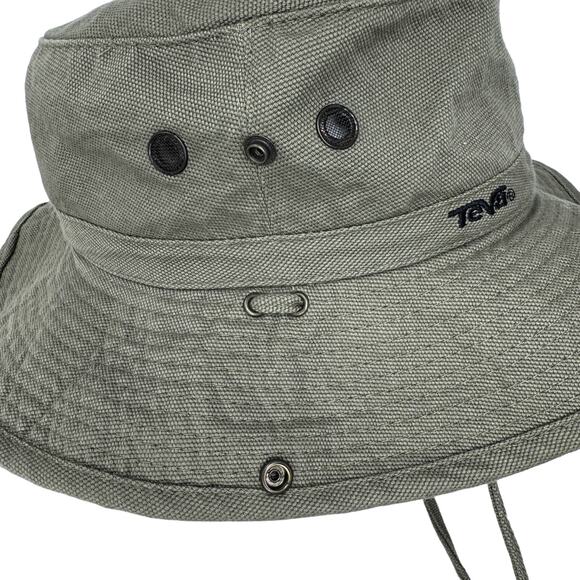 Teva Fishing Hunting Bucket Hat with Chin Strap Embroidered Logo Green One Size - Picture 7 of 11